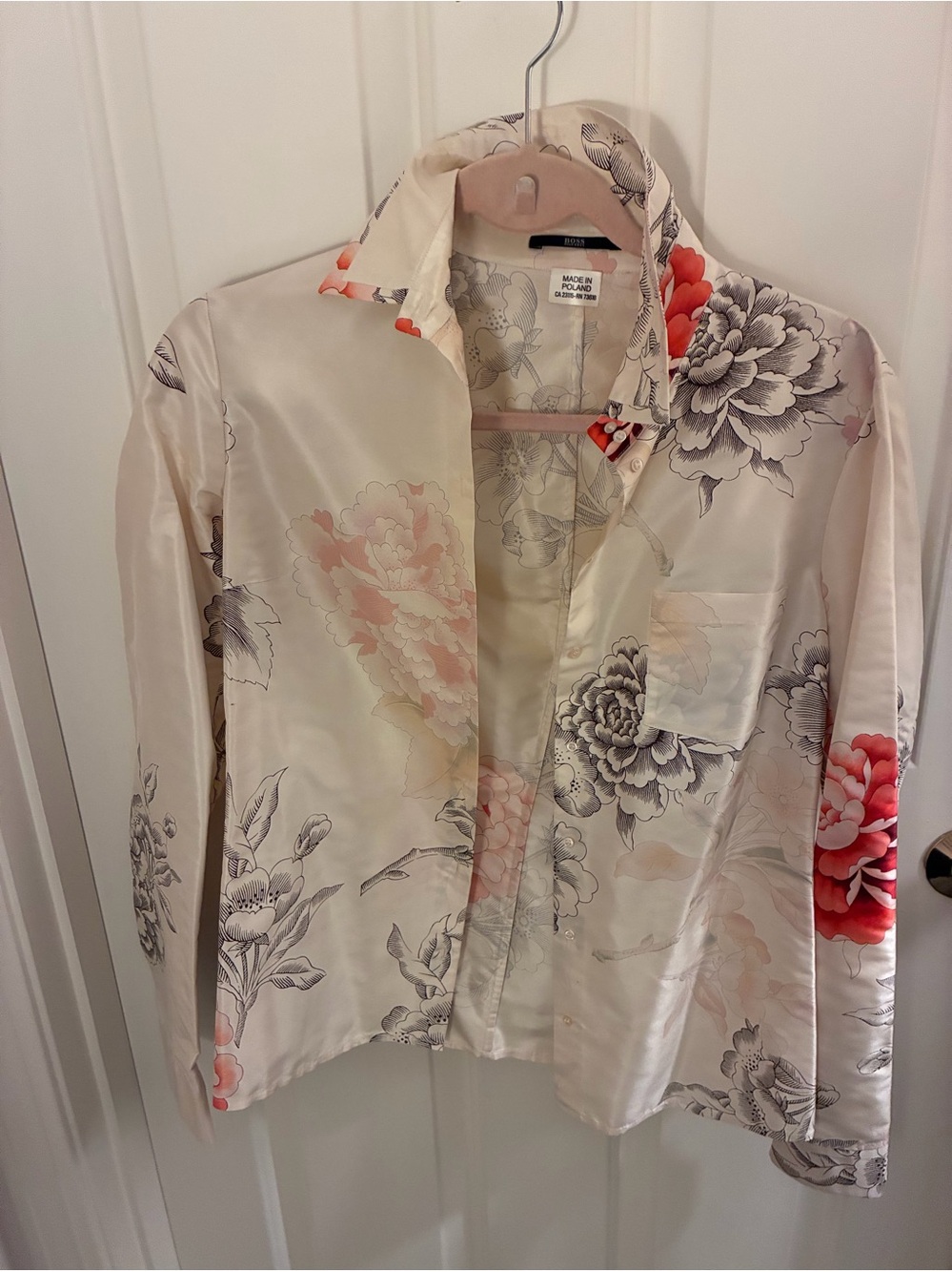 Hugo Boss Cream Silk Floral Blouse